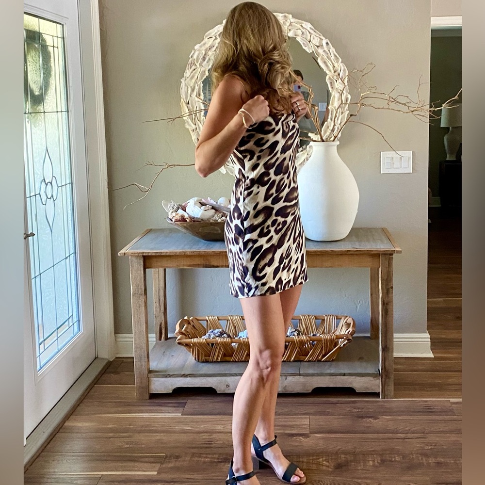 Lavender Brown Animal Print Slip Dress XS